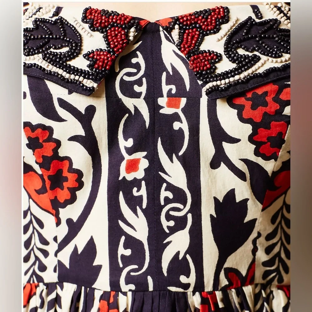 🌟HOST PICK🌟Yoana Baraschi Sweetwater Beaded Collar Cotton Dress size 0 - Picture 6 of 9